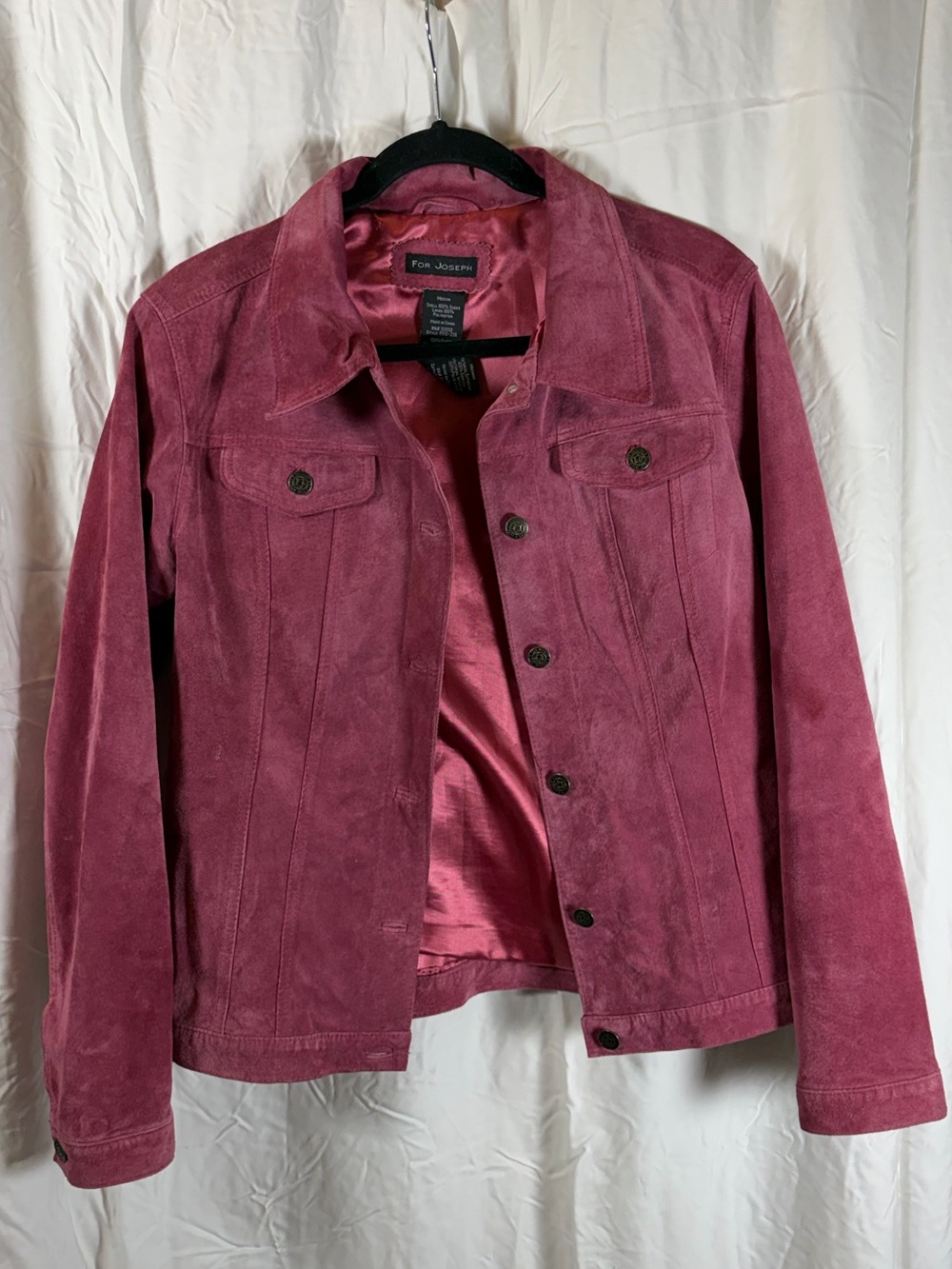 For Joseph Women’s Suede Button-Front Collared Jacket in Pink sz M - Picture 2 of 11